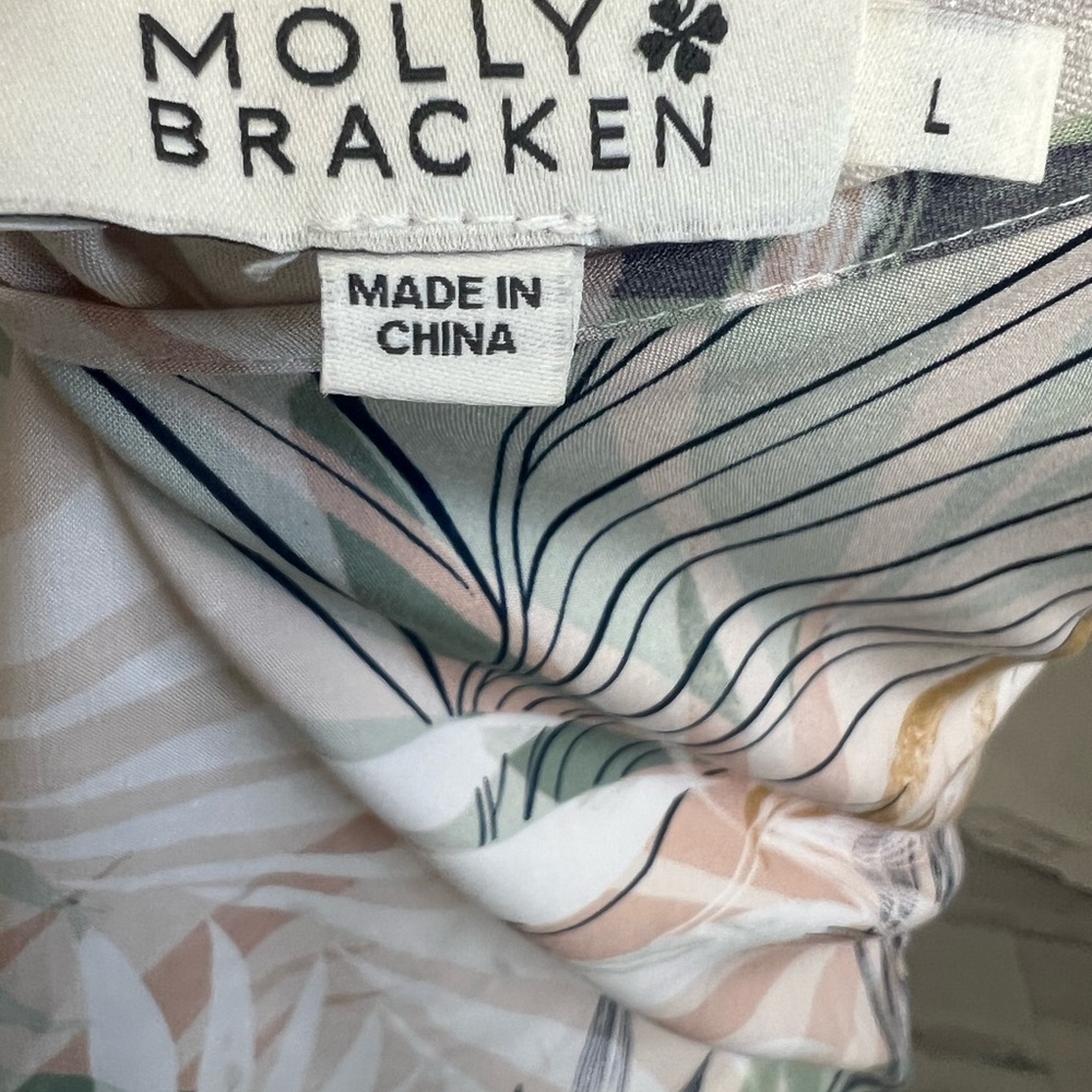 Molly Bracken Women's Beige Palm Tank V-Neck Camisole Sz L Tropical Resort - Picture 6 of 9